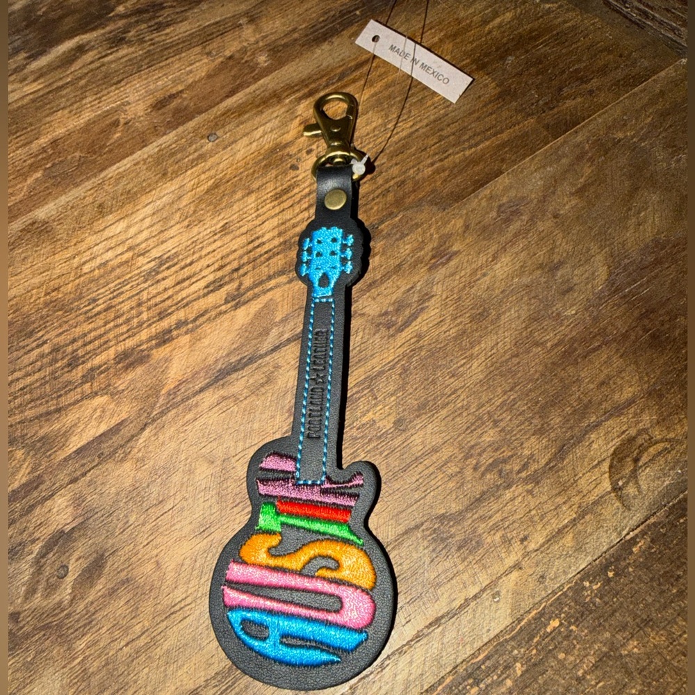 NWT Portland Leather Goods Austin store exclusive guitar charm keychain Black